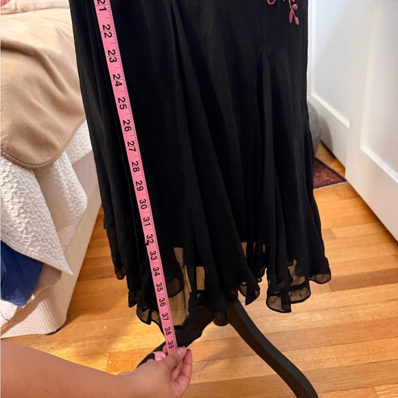 Vintage Betsey Johnson Black Maxi Dress with Floral Embroidery 100% Silk SOLD - Picture 9 of 11